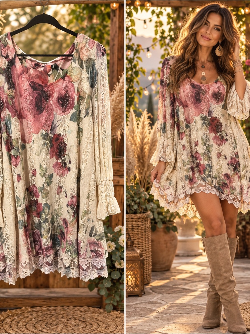 Origami Big Rose Floral Lace Shabby Chic Dress/Tunic 2XL PTP 25-26